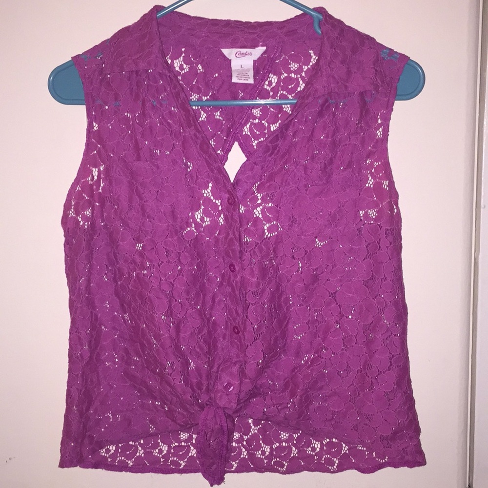 Purple cotton lace sheer open back top